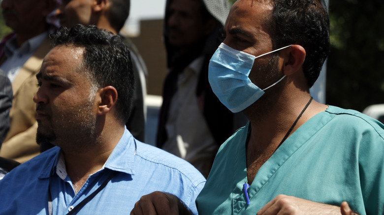 Doctors at a protest in Yemen