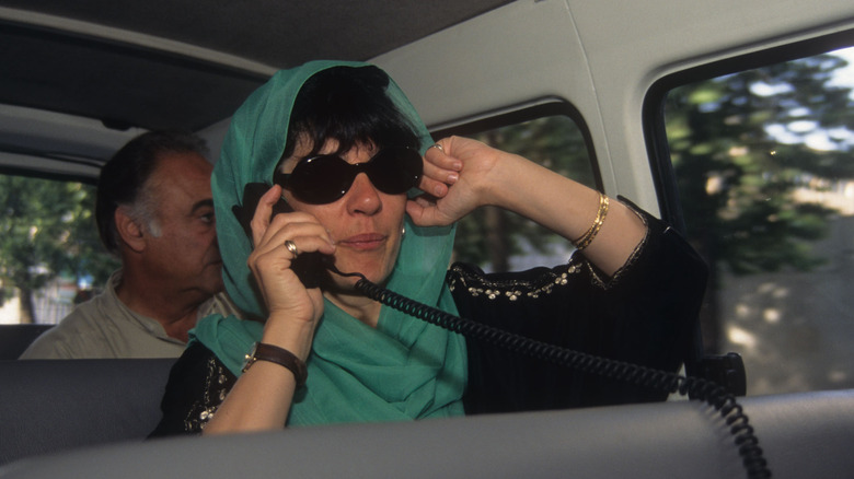 Christiane Amanpour of the CNN television network talks to Atlanta on her satellite phone during her coverage of the presidential election in Tehran, 23rd May 1997