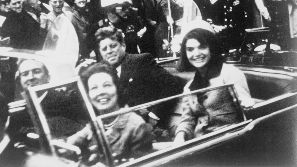 Governor John Connally, Nellie Connally, President Kennedy and Jackie Kennedy in the presidential limousine shortly before the assassination, November 22, 1963, by Victor Hugo King