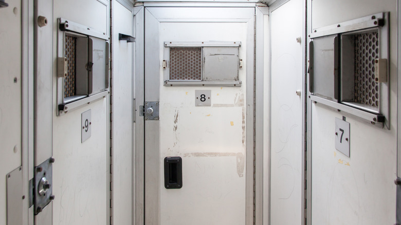Inside of a prison transport bus