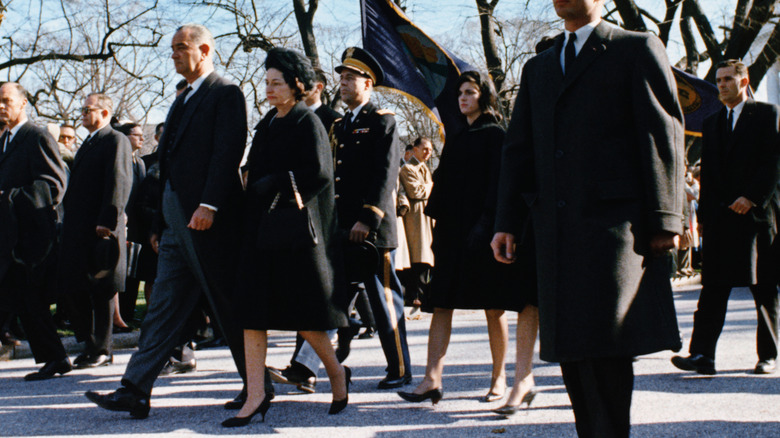 Lyndon B. Johnson walking in Kennedy's funeral procession