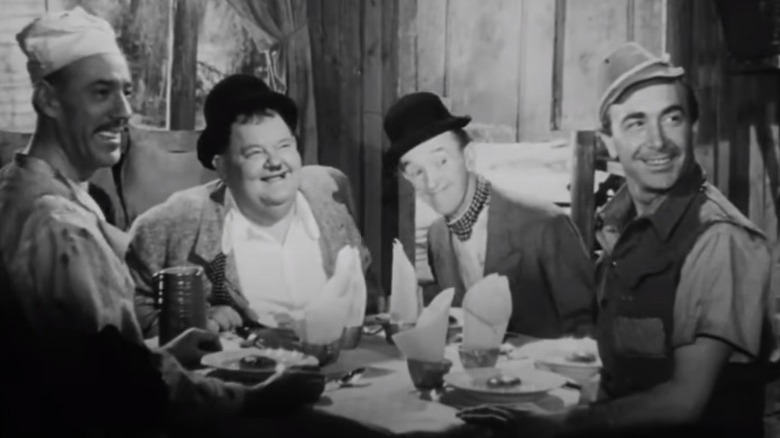 Laurel and Hardy at breakfast table