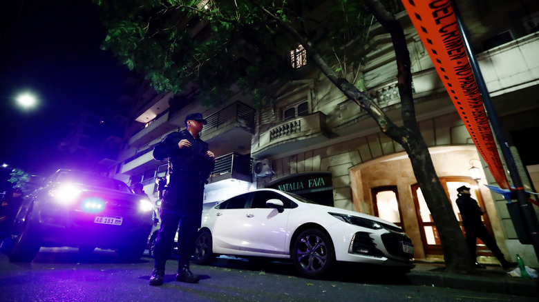 crime scene with police white car