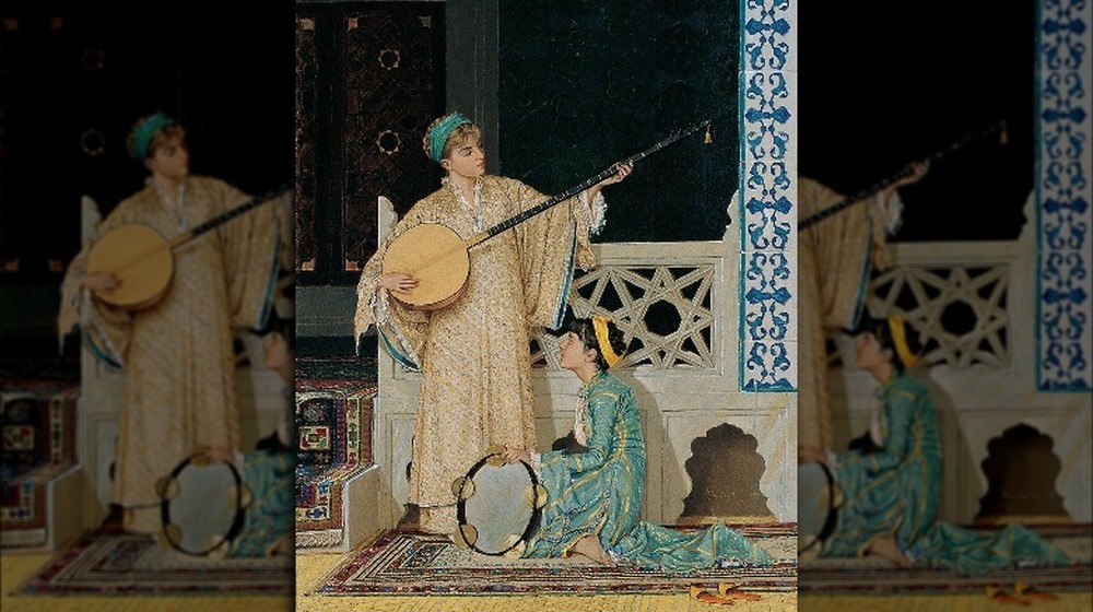 Women in harem playing instruments, 1880
