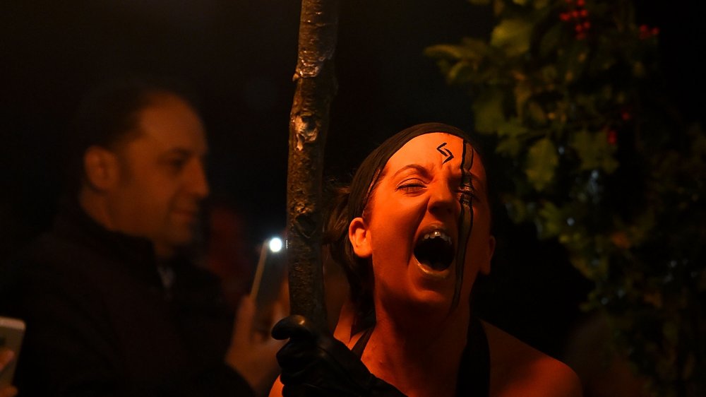 A member of the Beltain Fire Festival Society celebrating the Celtic day of Samhain