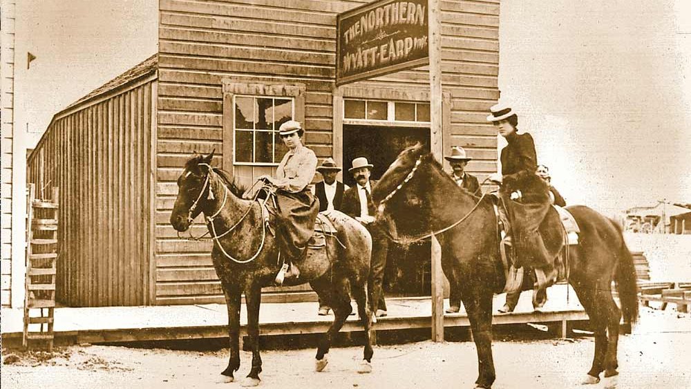  Wyatt Earp's Northern Saloon, in Tonopah, Nevada, c 1902. The woman on the left is thought to be Josephine Earp.