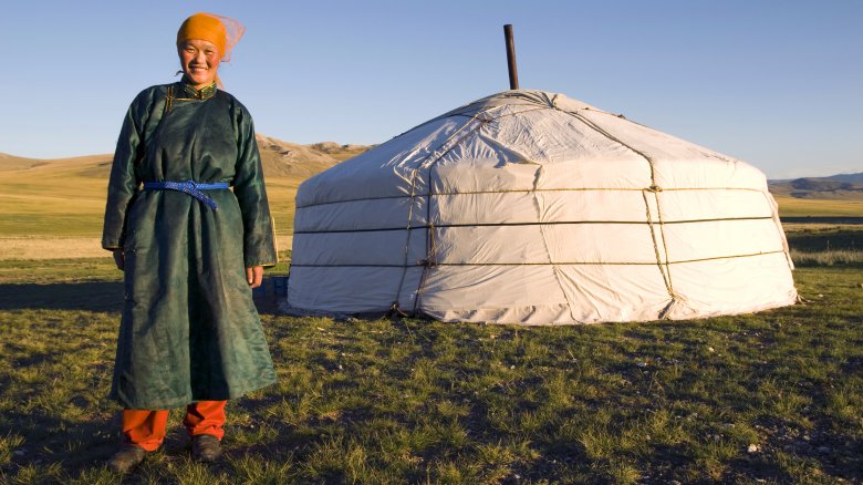 Mongolian woman with tent