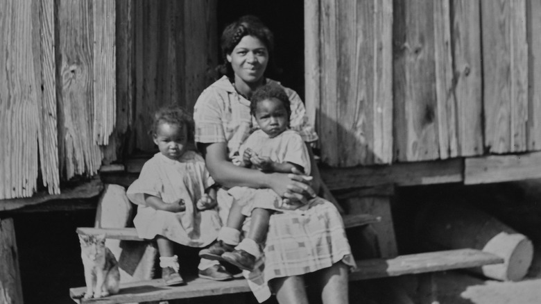 Black mother and young children