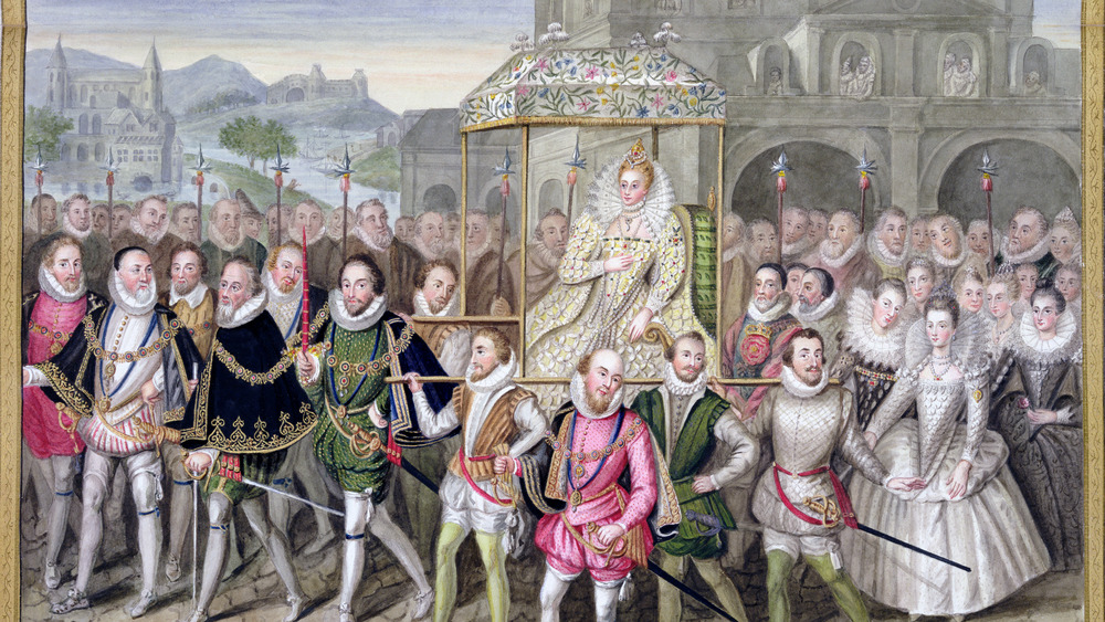 Painting of Queen Elizabeth in procession 