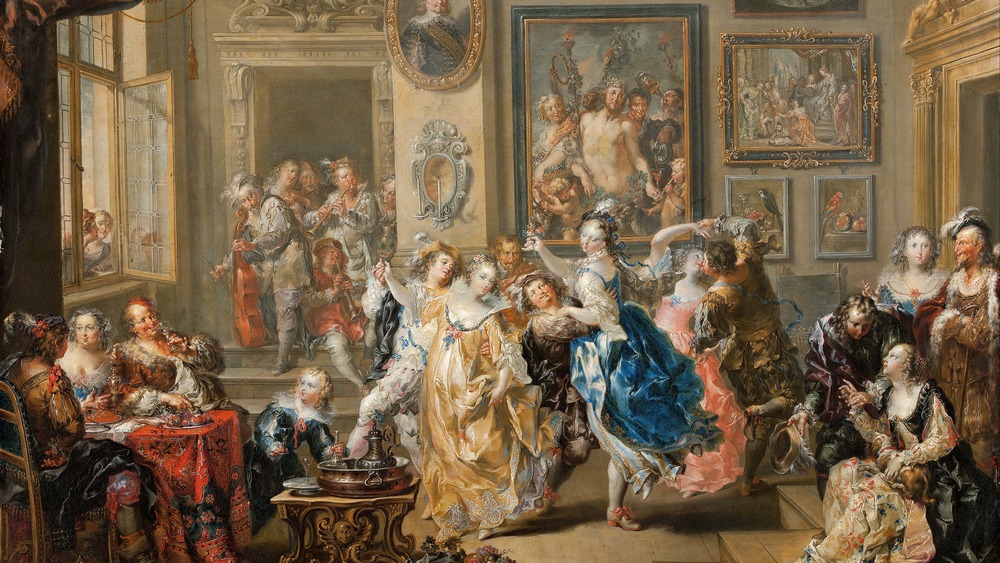 Painting of a dancing scene in palace interior