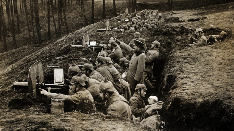 German soldiers in battle stations