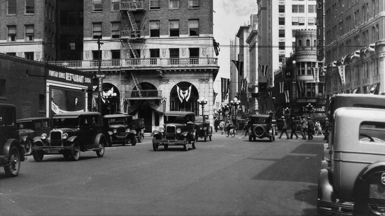 Cars drive through Los Angeles