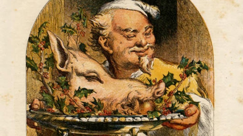 illustration of pig head on platter