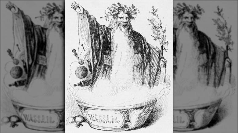 old christmas in a wassail bowl illustration