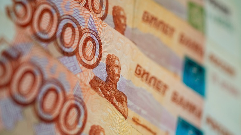 Russian rubles cash closeup