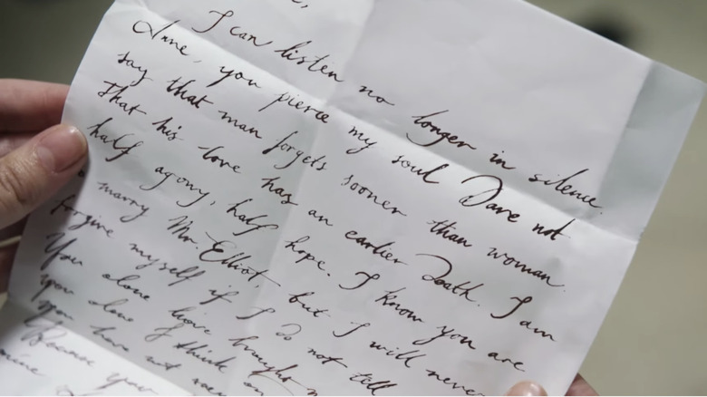 close up of Captain Wentworth's love letter to Anne Elliot Persuasion 2022