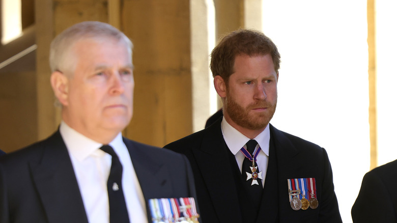 Prince Andrew and Prince Harry at Prince Philip's funeral