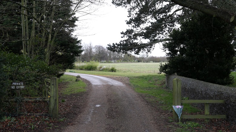The entrance to Wood Farm with flowers
