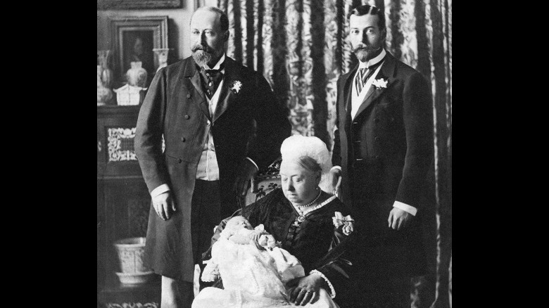 Queen Victoria seated with family
