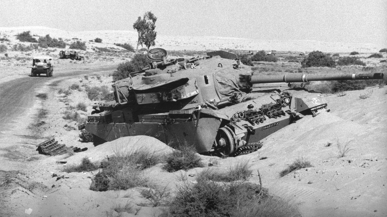 A tank destroyed in the Sinai desert during the October War