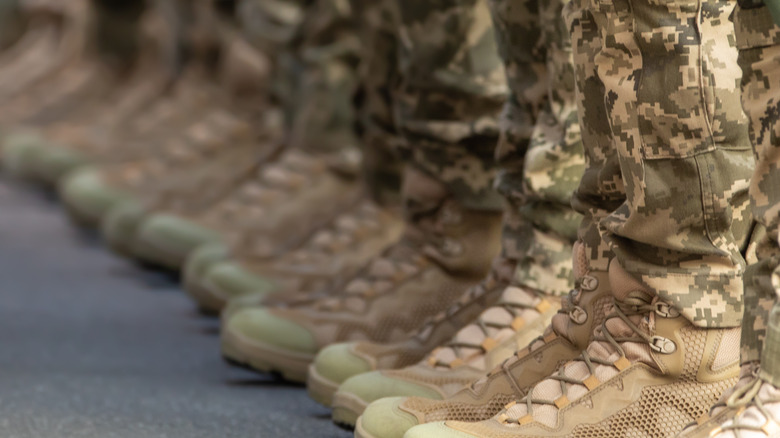 Canadian military boots in line