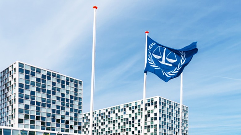 Flag outside the International Criminal Court building