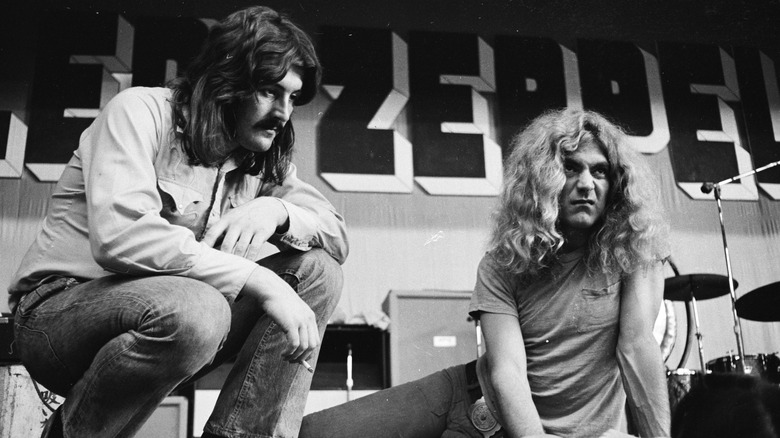 John Bonham and Robert Plant together low on stage