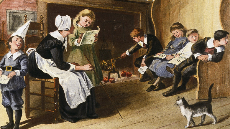 colonial woman teaching children