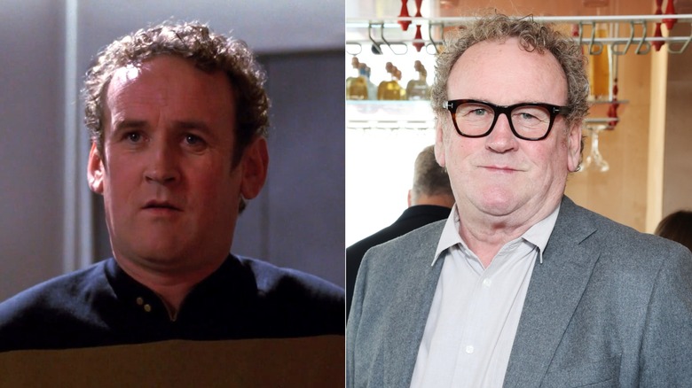 Miles O'Brien looking ahead and Colm Meaney wearing glasses and smiling