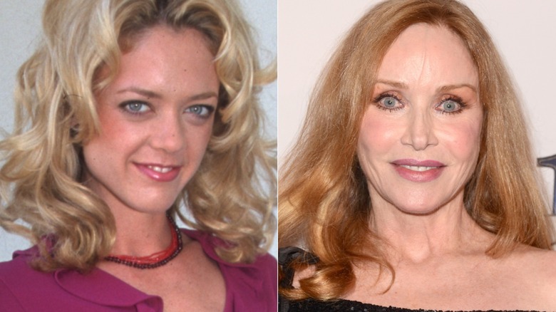 Lisa Robin Kelly in 90s publicity photo, Tanya Roberts in 2010s staring into camera red hair