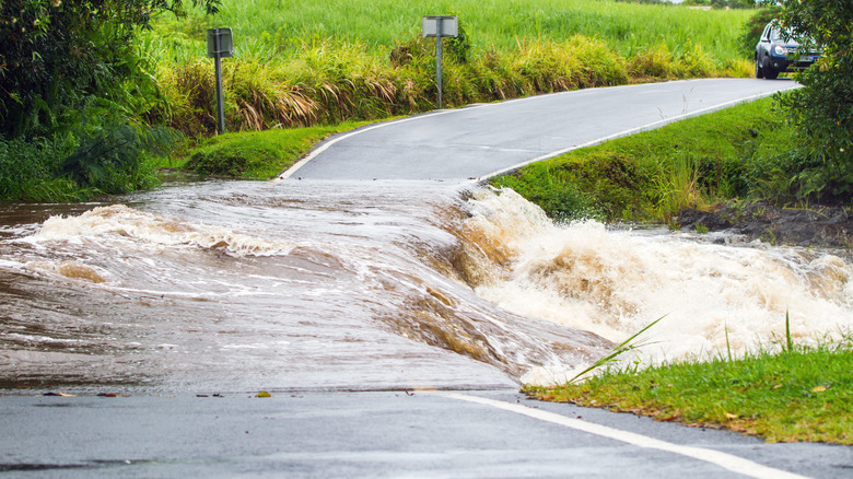 river flooding a road