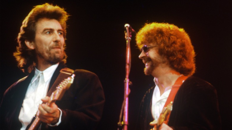 George Harrison and Jeff Lynne performing