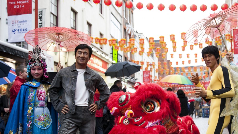 Bruce Lee's statue and Jackie Chan