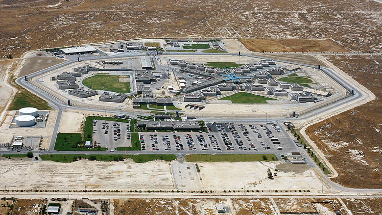 Aerial view prison complex with parking lots