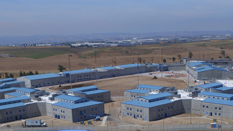 Landscape view prison facility with yard