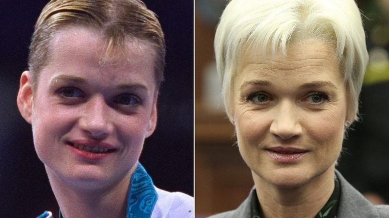 Svetlana Khorkina winning a silver at the 2000 Olympics and at an event in 2019