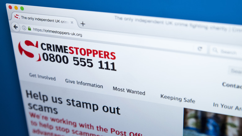 screenshot of the crimestoppers website