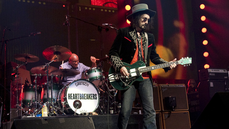 Tom Petty and the Heartbreakers' guitarist Mike Campbell and drummer Steve Ferrone perform on stage