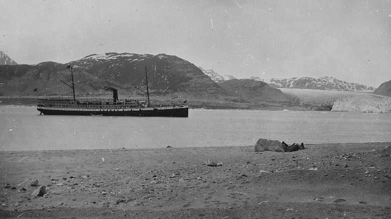 Old steamer ship in an Alaskan bay