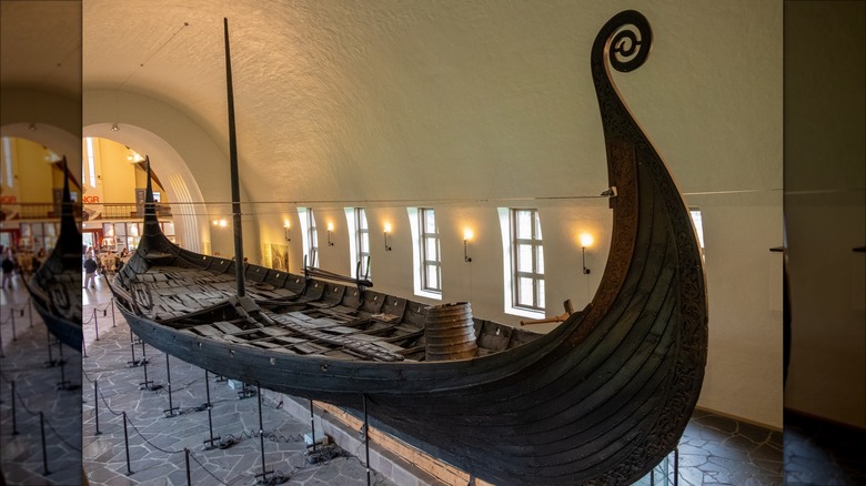 Reassembled Oseberg ship on display in Oslo, Norway