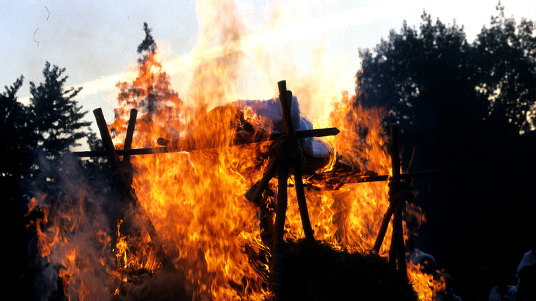 funeral pyre with large flames