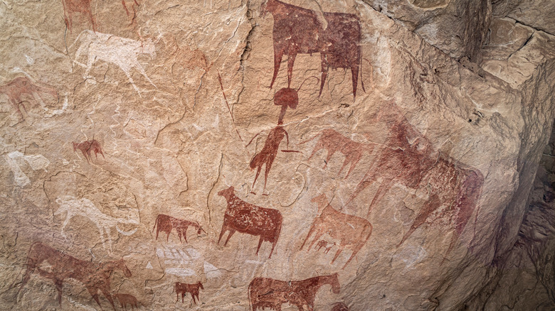 Cave painting of animals in Chad