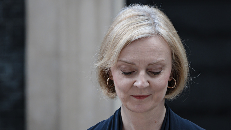 Liz Truss looking down