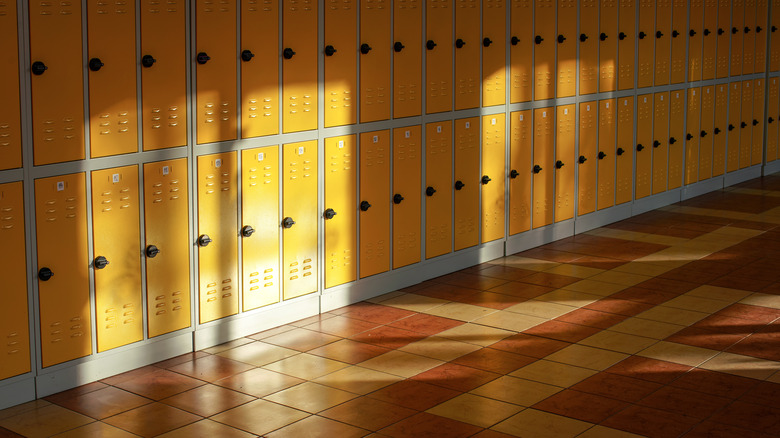 Wall of lockers in high school