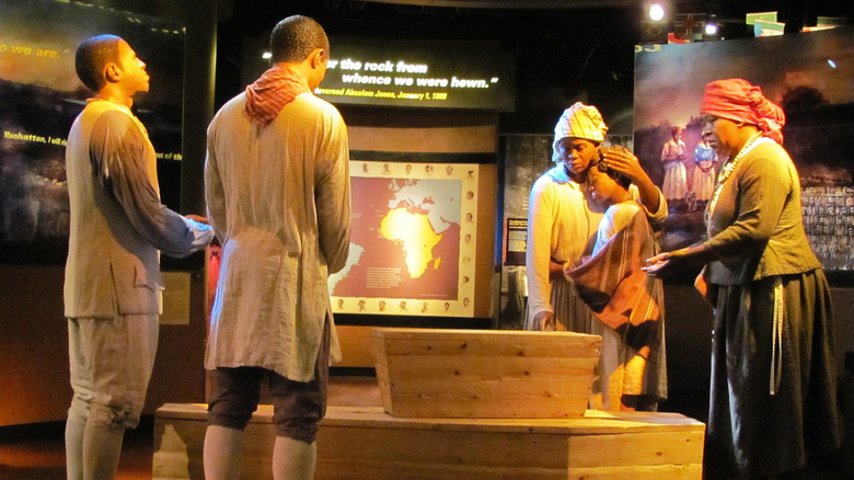 Figures in African Burial Ground National Monument visitor center