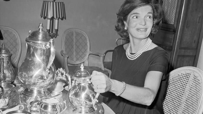 Jackie Kennedy having tea