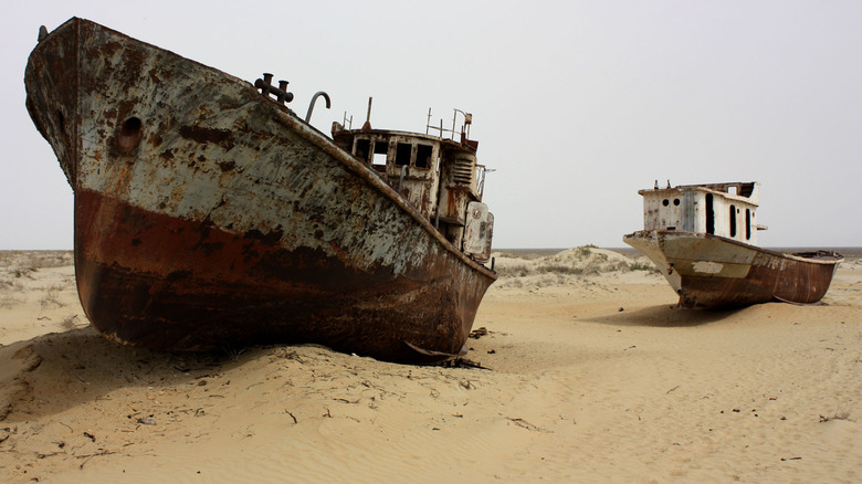 Dry seabed in Uzbekistan.