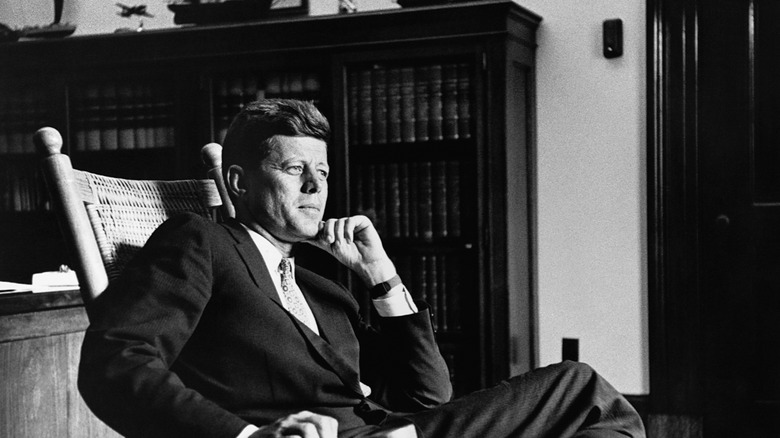 President Kennedy looks up