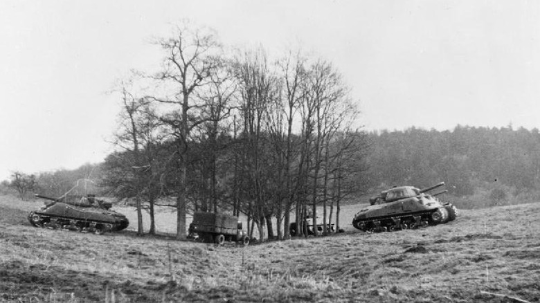 Inflatable tanks and truck during WWII in Europe