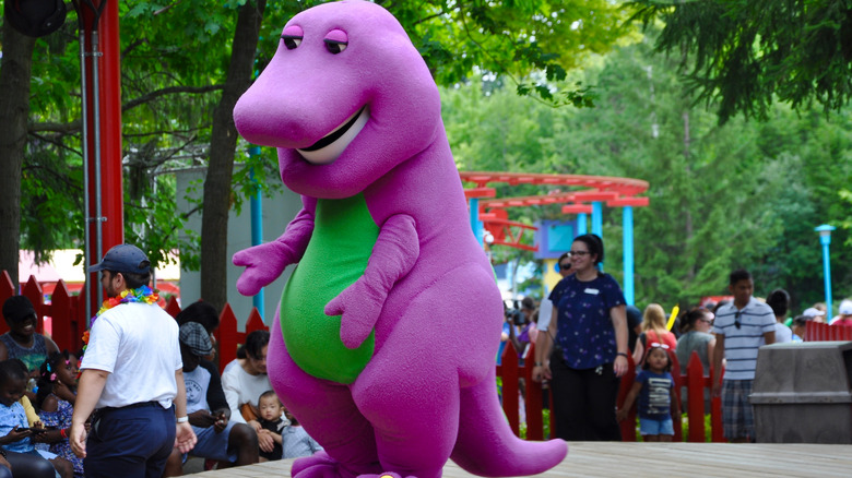 Barney walking in park